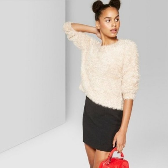 NWT Women's Fuzzy Gold Tinsel Pullover Sweater - Picture 2 of 7